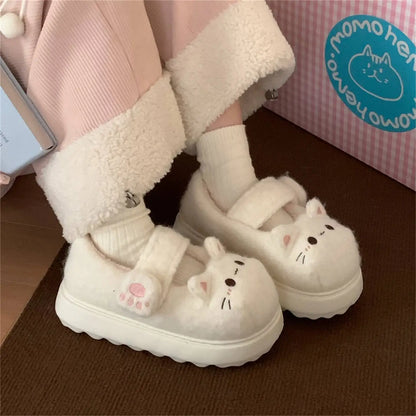 Fuzzy Cat Slippers — Soft Furry House Shoes