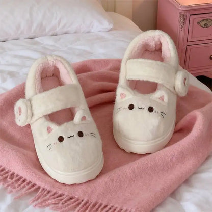 Fuzzy Cat Slippers — Soft Furry House Shoes