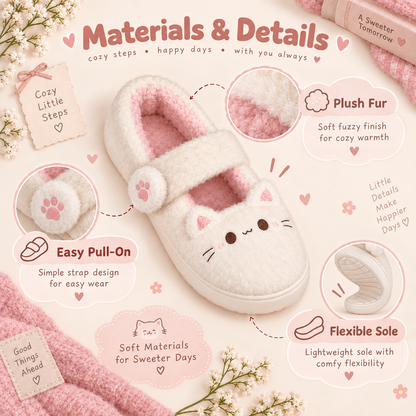 Fuzzy Cat Slippers — Soft Furry House Shoes